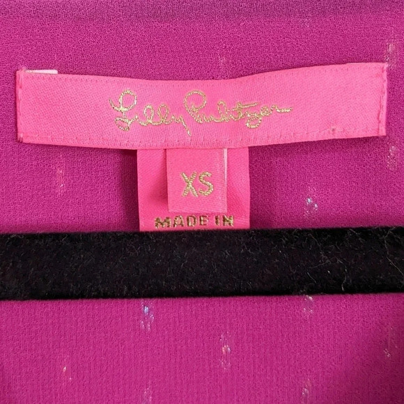 NEW Lilly Pulitzer AARON SILK TOP IN BORDEAUX BERRY RAINBOW METALLIC CLIP - Picture 4 of 7